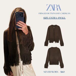 Zara Fringed Button Knit Cardigan